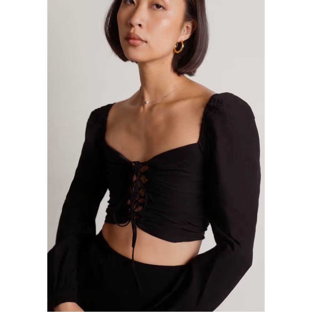 Sun Up Lace Up Crop Top Black TOBI Blue Blush